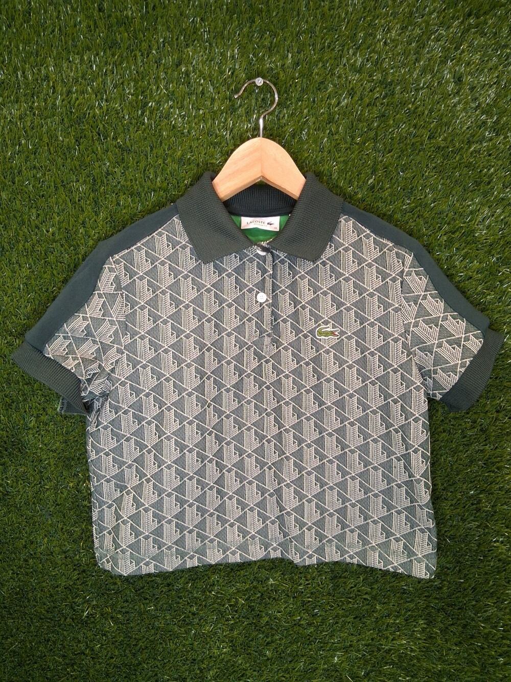 Lacoste Women's Monogram Jacquard Polo Shirt Regular Fit Green Size 38 Medium M